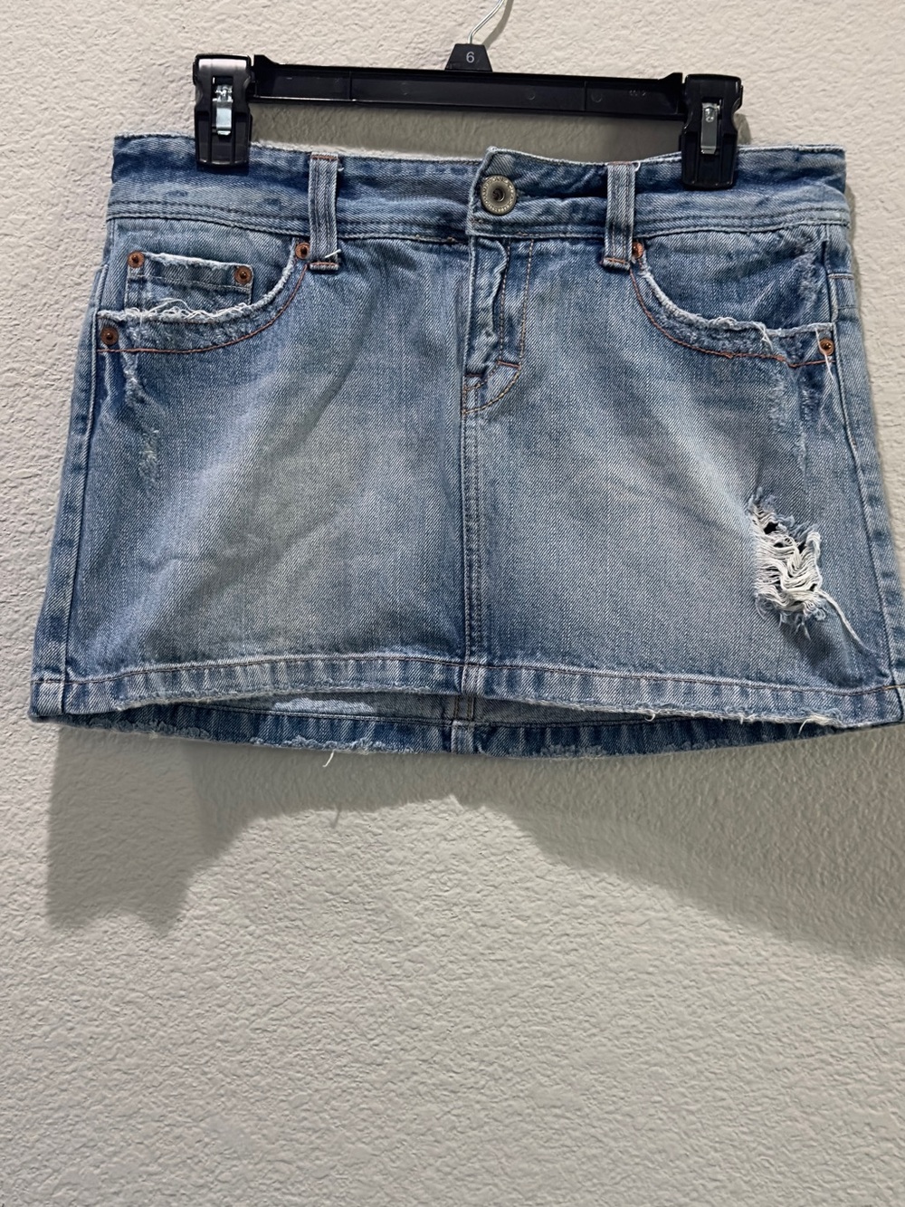 American Eagle Outfitters Light Blue Distressed Denim Mini Skirt